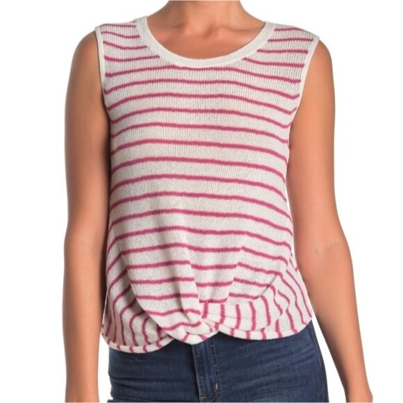 Splendid Striped Twist Hem Knitted Cotton Blend Sleeveless Tank Top Medium Pink - Picture 1 of 10